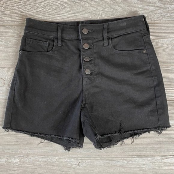 💜 Old Navy Black High Rise Secret Slim Pocket Denim Shorts 6 - Picture 1 of 10